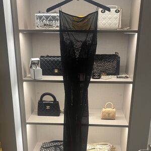 House of CB Black Sheer Lace Dress - Amirah Black Mesh Crystal